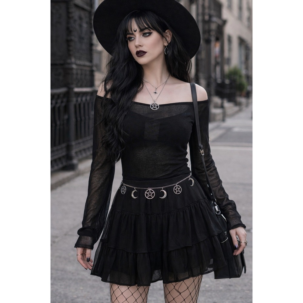 Sheer Crop Top W Small Black NWT  Goth Grunge Party Emo Whimsigoth Witchy‎ Edgy